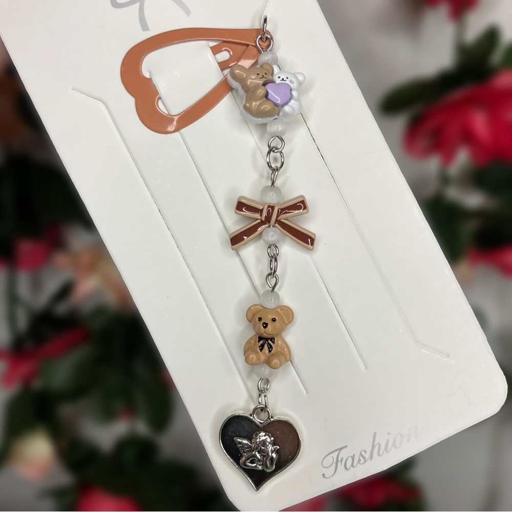 Bears, Bow, and Angel Handmade Beaded Heart Shape Barrette